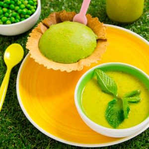 Gazpacho de guisantes con su helado a la menta