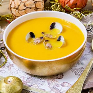 Crema de verduras con sabor a mar
